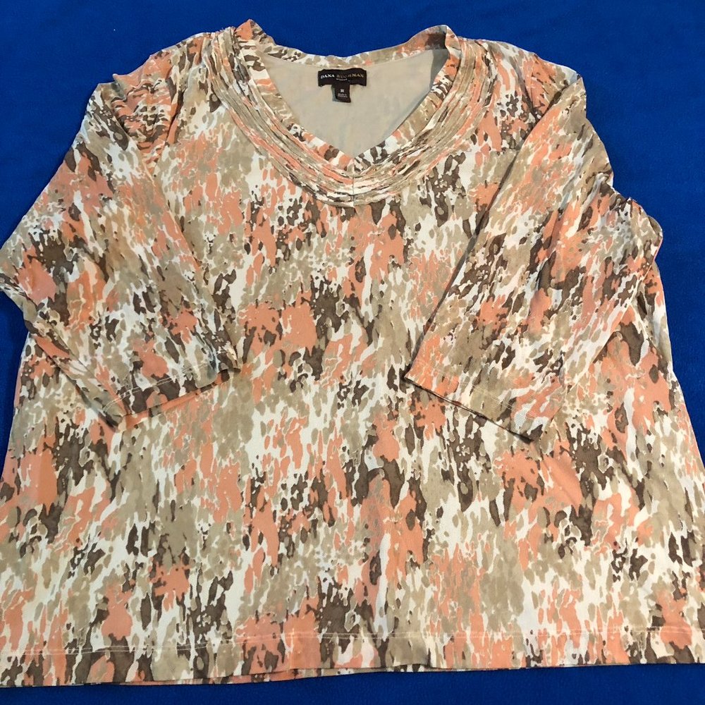 Dana Buchman 3/4 Sleeve Multicolored Print Women's Plus Fully Lined Top Size 3X